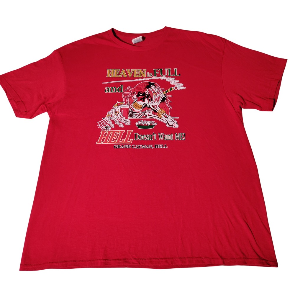Heaven is Full Hell Doesn't Want Me Grand Cayman Skeleton T-Shirt  XL Red